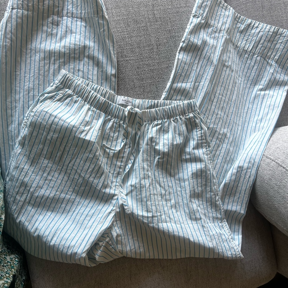 Babaton white turquoise striped pants